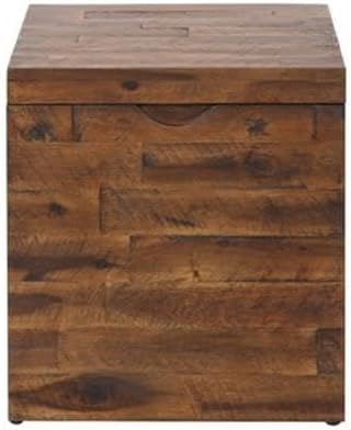Acacia Wood Metal Hinge‑Top Storage Cube Trunk