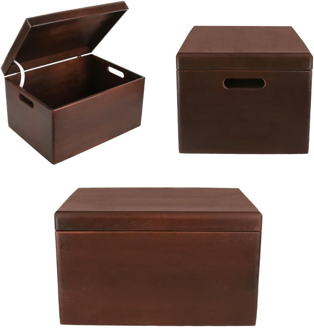 Large Wooden Storage Box With Hinged Lid