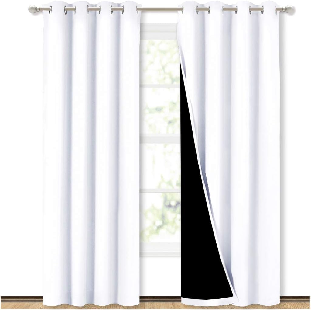 White Bedroom Full Blackout Window Curtain Panels
