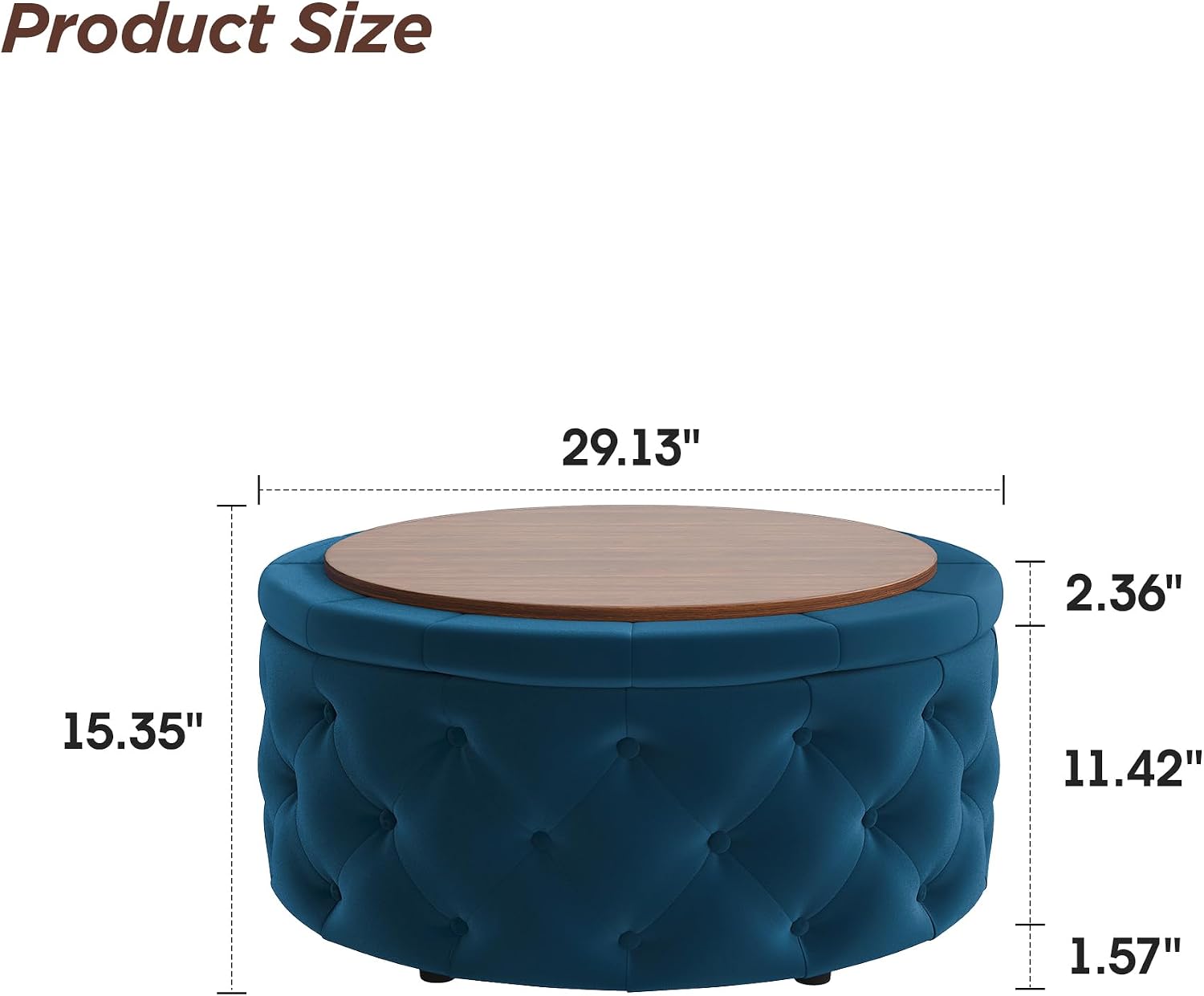 Round Storage Ottoman with Removable Tray Coffee Table