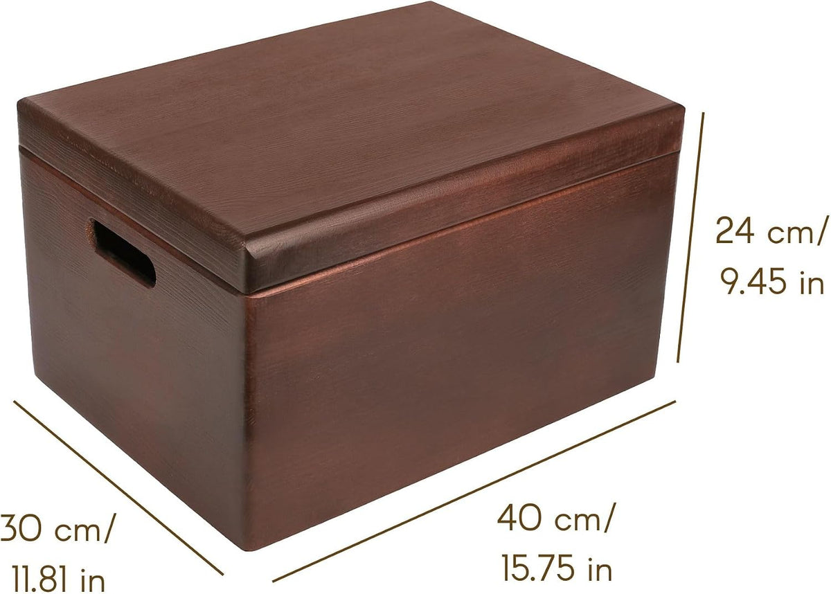 Large Wooden Storage Box With Hinged Lid
