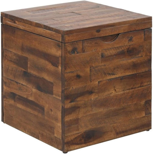 Acacia Wood Metal Hinge‑Top Storage Cube Trunk