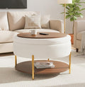 Round Fabric Storage Ottoman Coffee Table