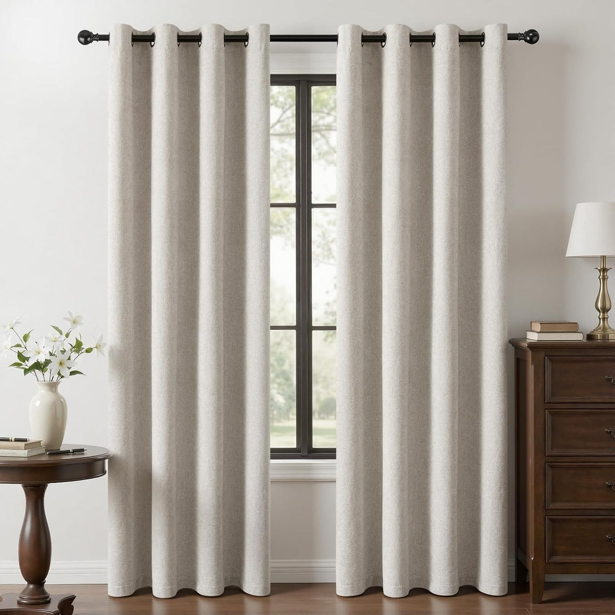 Chenille Bedroom Full Blackout Window Curtain Panels