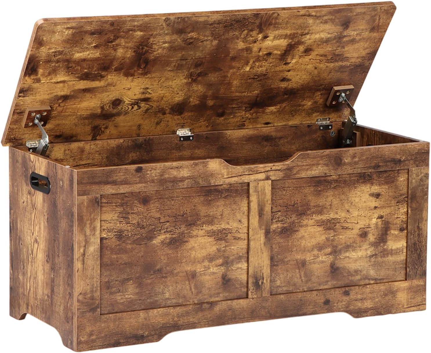 Rustic Wooden Safety‑Hinge Entryway Storage Bench Chest