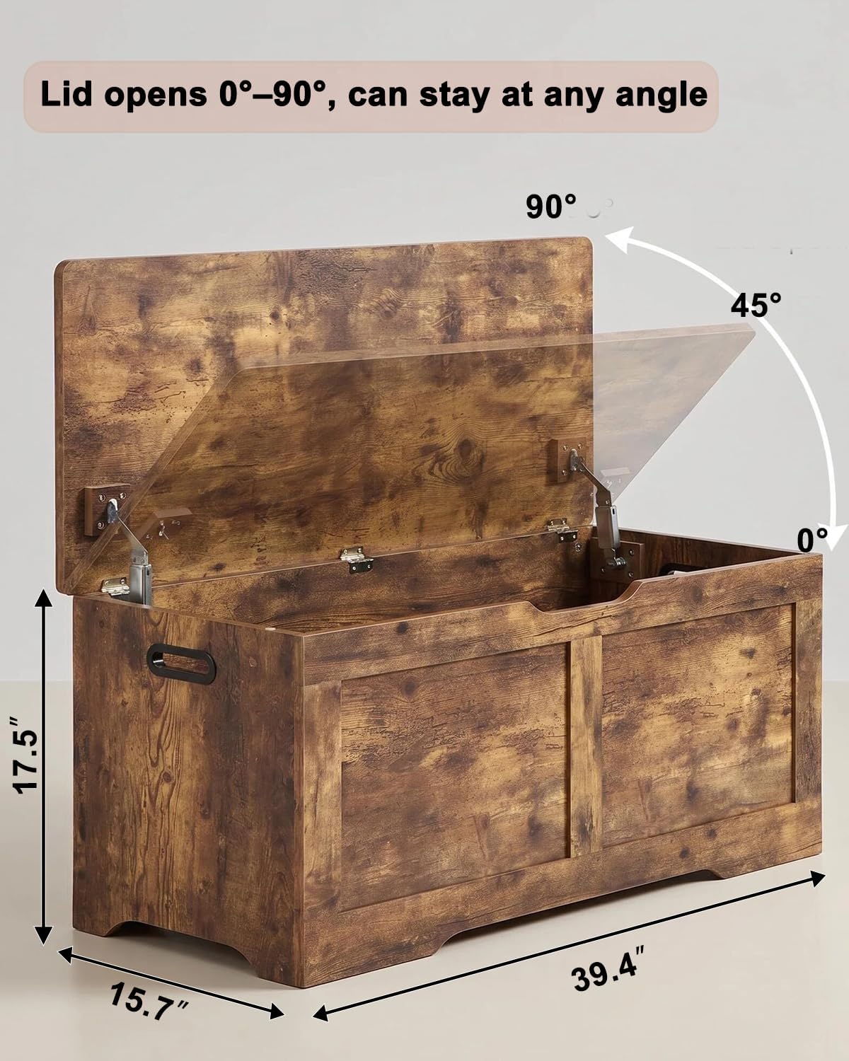 Rustic Wooden Safety‑Hinge Entryway Storage Bench Chest