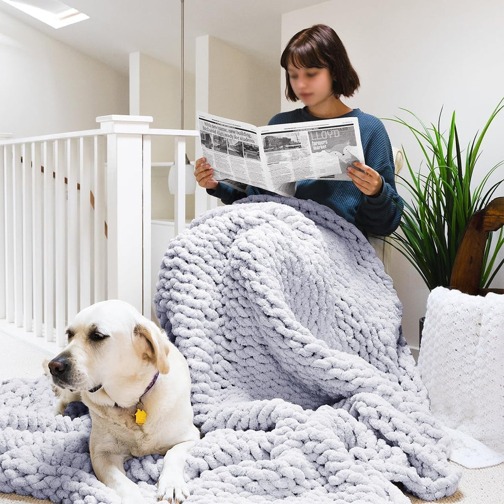 Soft Chunky Knit Chenille Throw Blanket