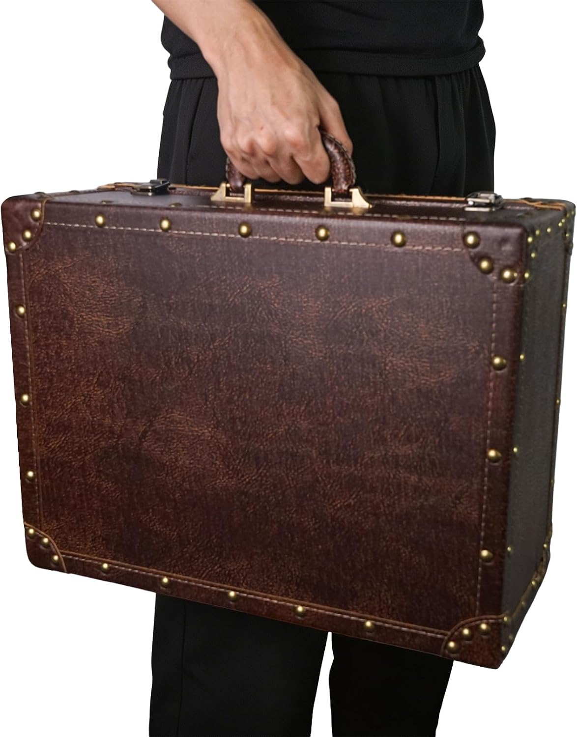 Vintage Wooden Leather Decorative Storage Trunk Box