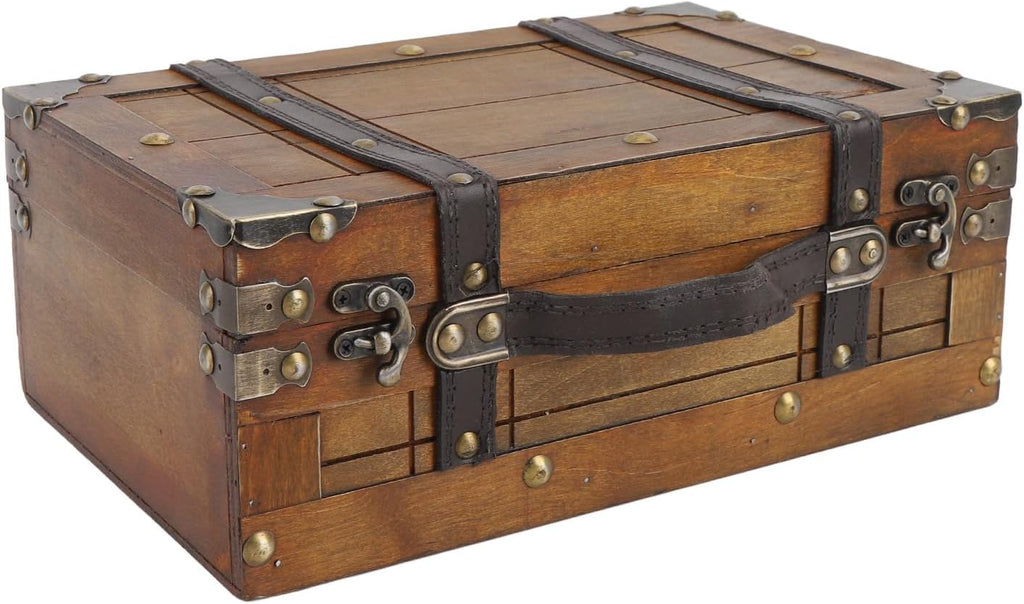 Vintage Wooden Portable Treasure Storage Chest