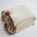 Soft Cable Knit Throw Blanket with Pom‑Poms