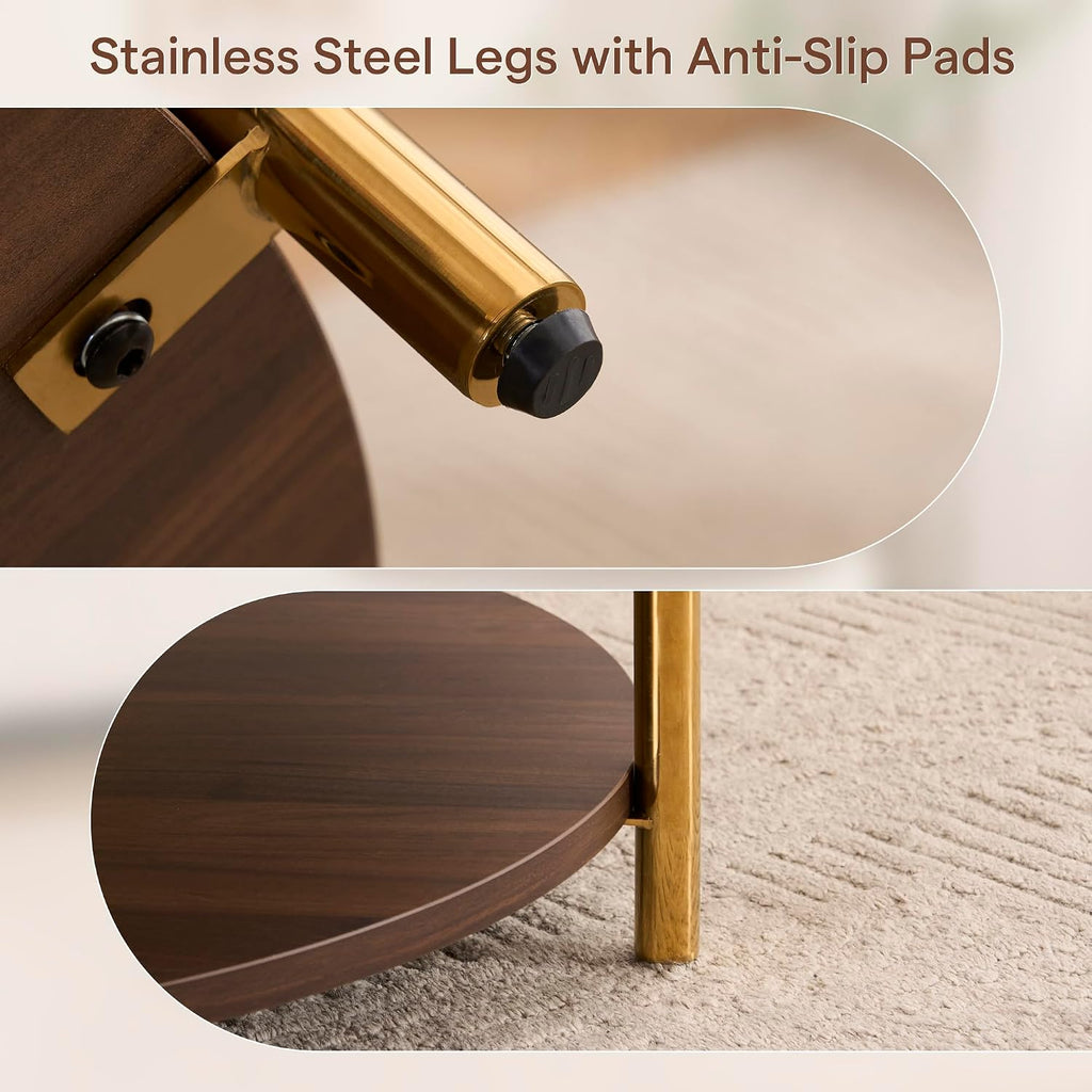 Round Fabric Storage Ottoman Coffee Table