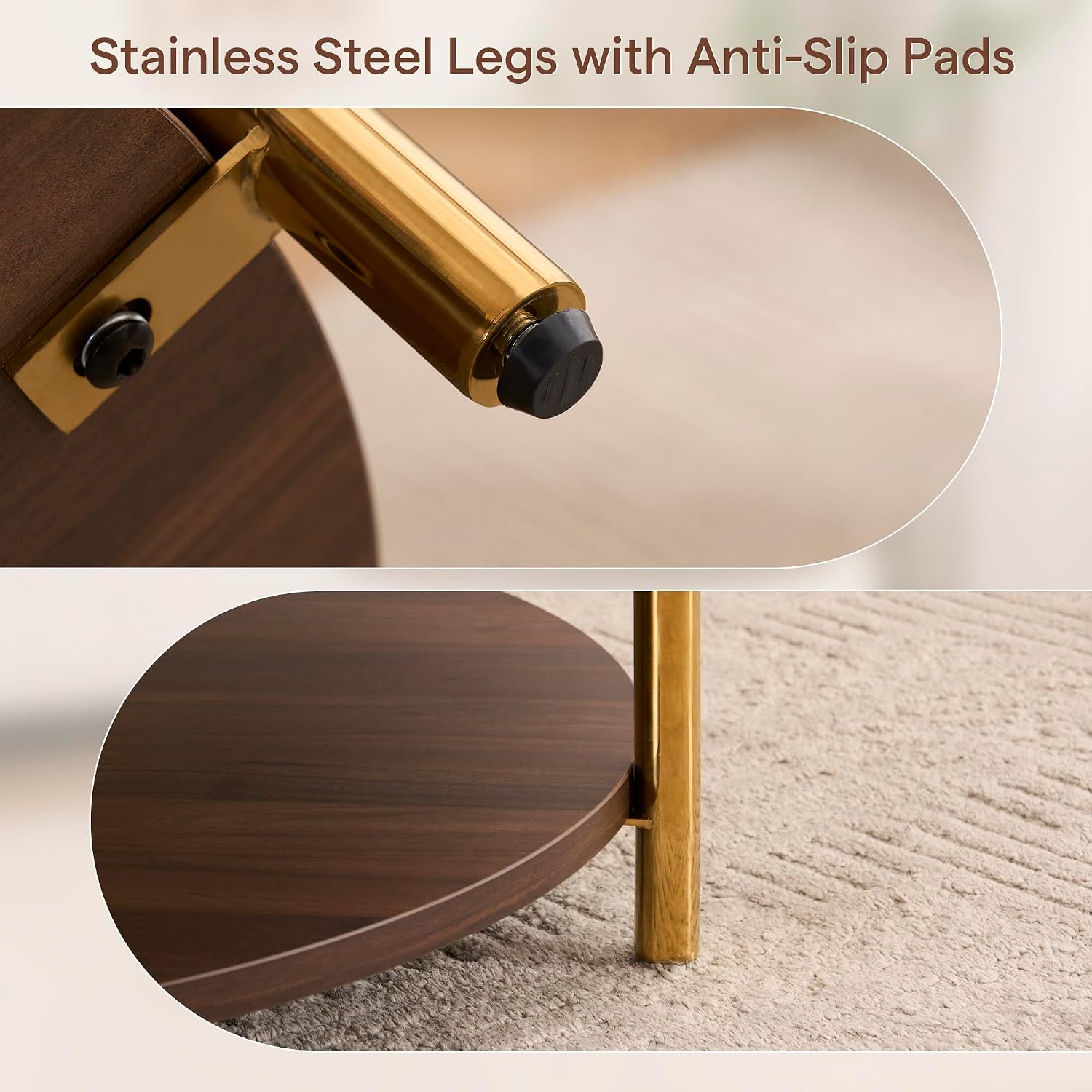 Round Fabric Storage Ottoman Coffee Table