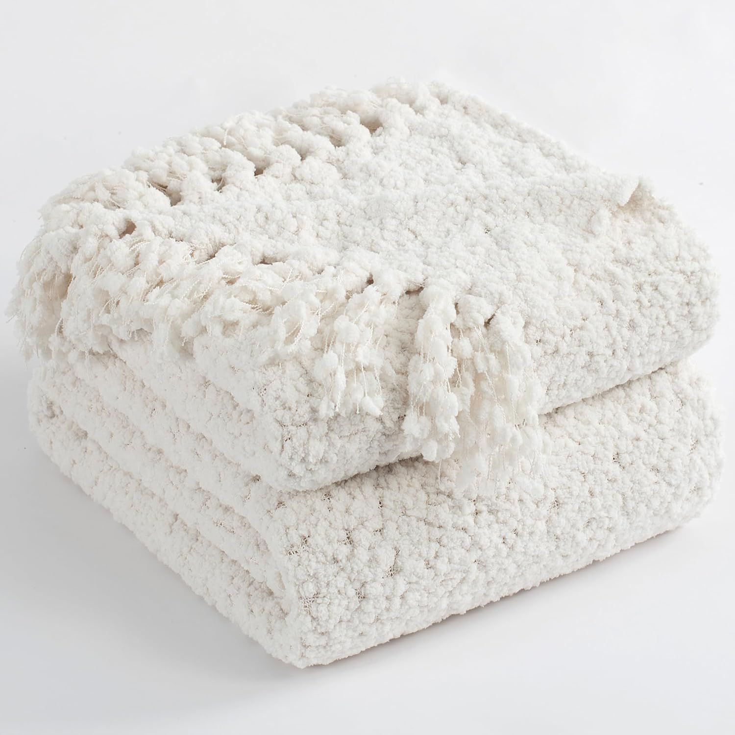 Knitted Couch Throw Blanket With Fringe Tassels