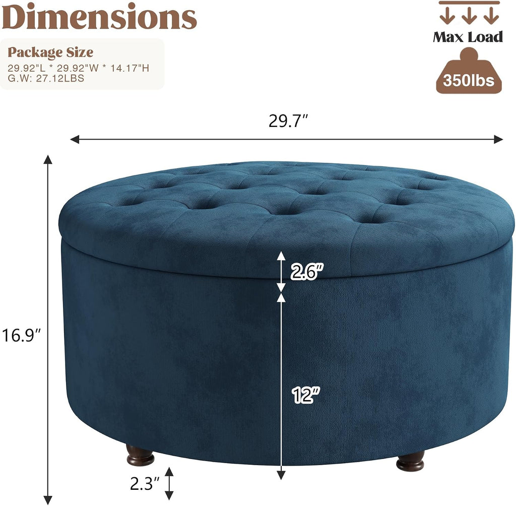 Modern Tufted Round Storage Ottoman Coffee Table