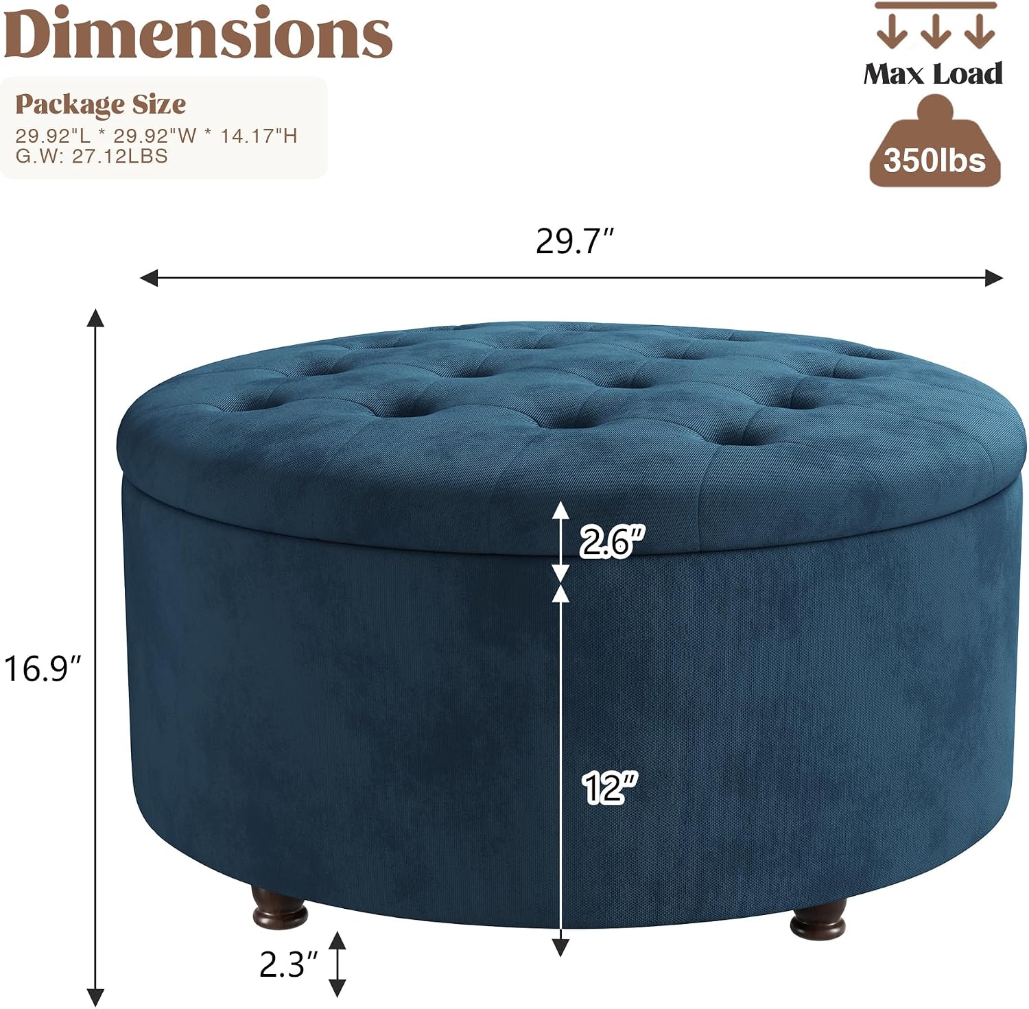 Modern Tufted Round Storage Ottoman Coffee Table