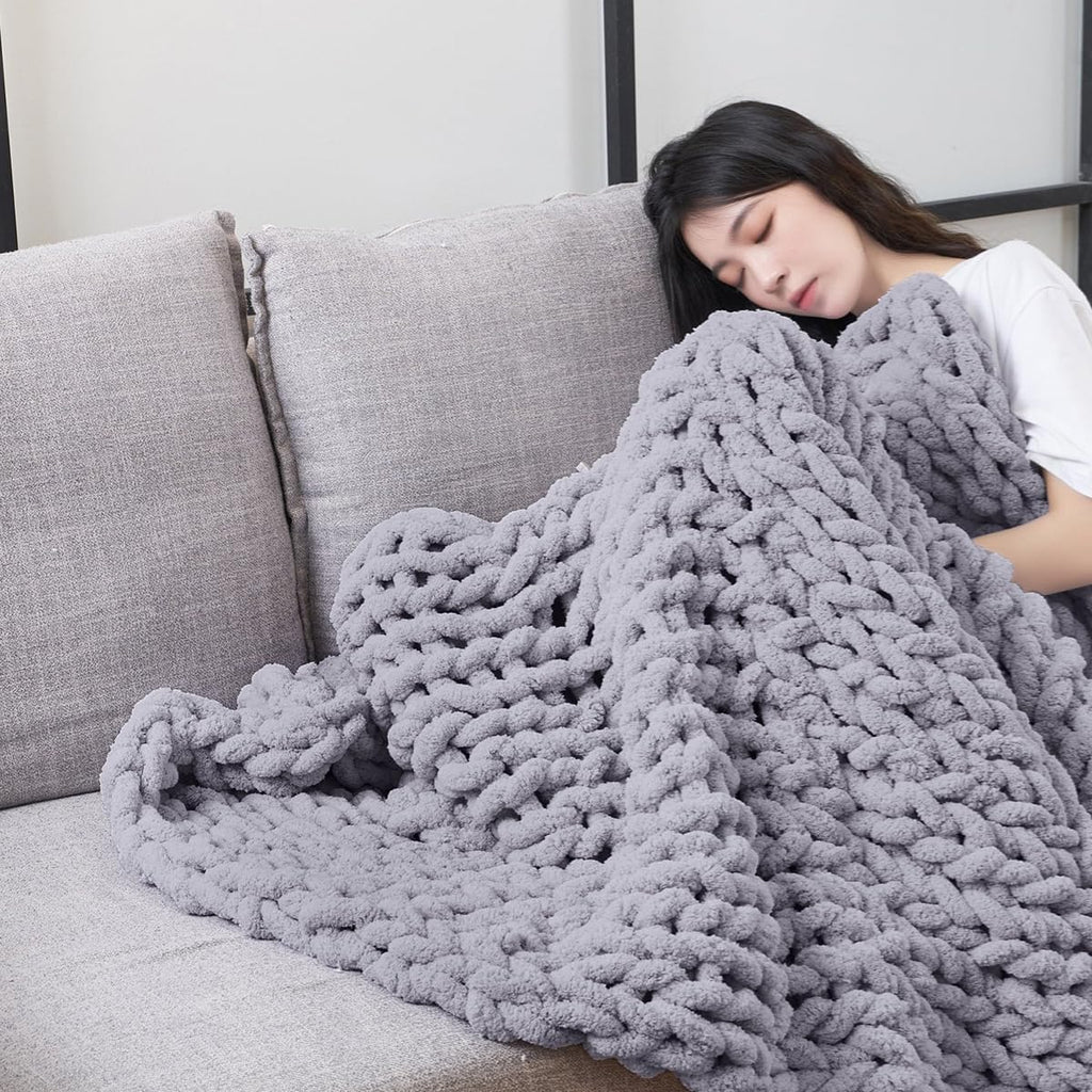 Soft Chunky Knit Chenille Throw Blanket