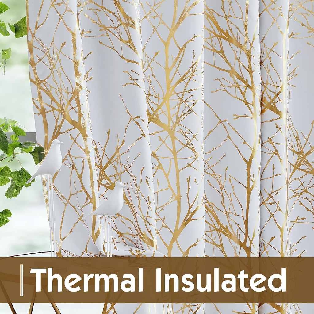 Gold‑Foil Blackout Decorative Window Curtain Panels