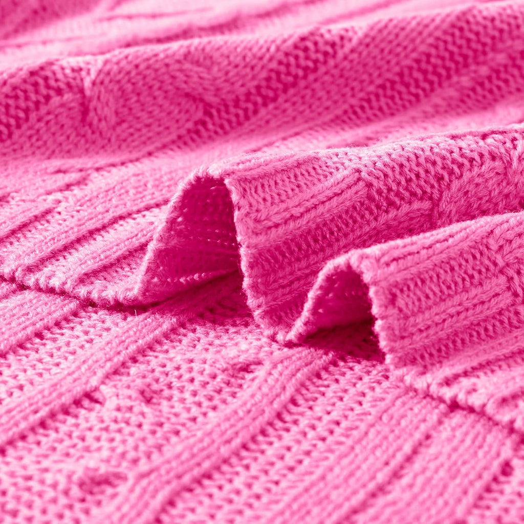 Hot Pink Cable Knit Soft Throw Blanket