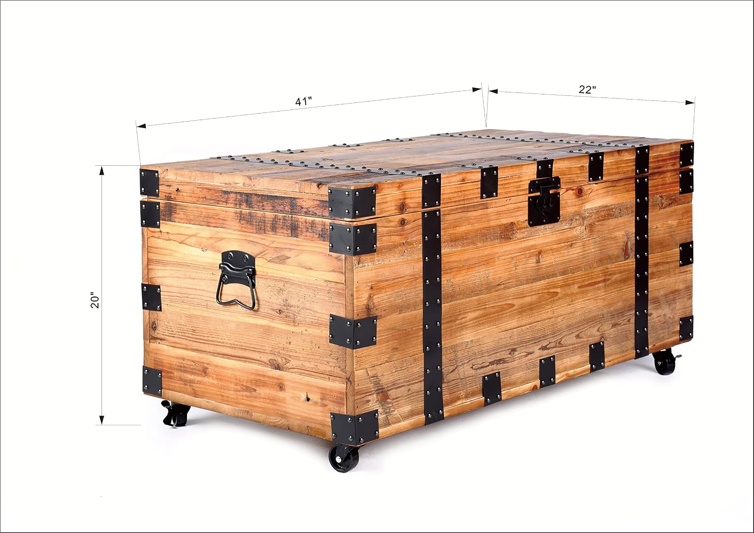 Rustic Wooden Wheeled Lift‑Top Storage Trunk Table
