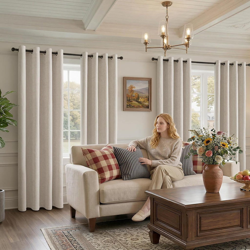 Chenille Bedroom Full Blackout Window Curtain Panels