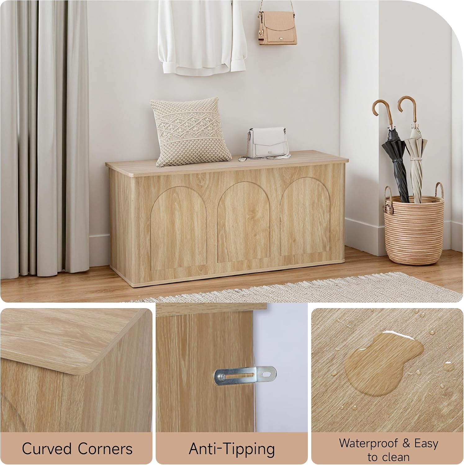 Farmhouse Wooden Flip‑Top Hallway Storage Bench Chest
