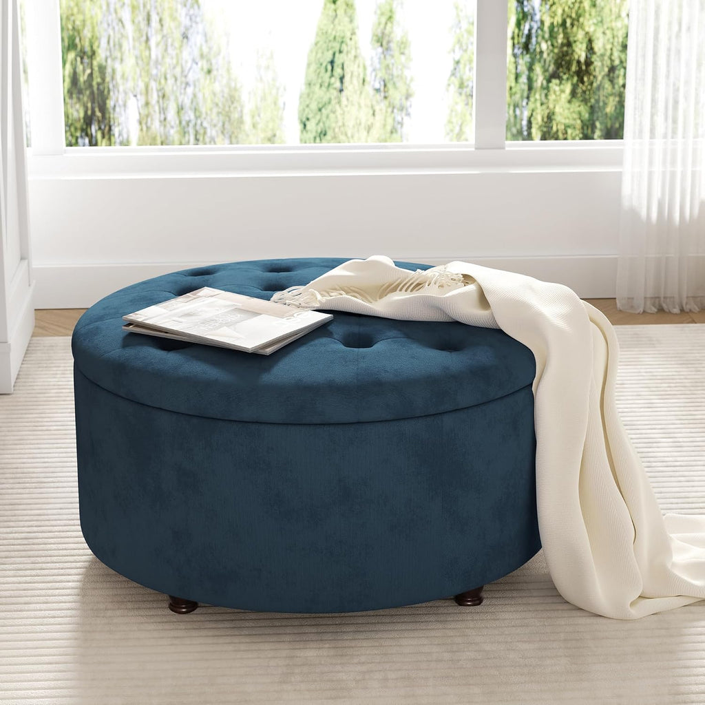 Modern Tufted Round Storage Ottoman Coffee Table