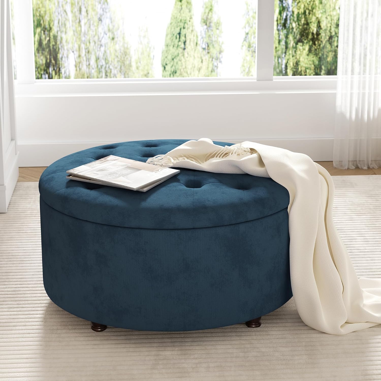 Modern Tufted Round Storage Ottoman Coffee Table