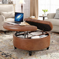 Large Round Fabric Storage Ottoman Coffee Table