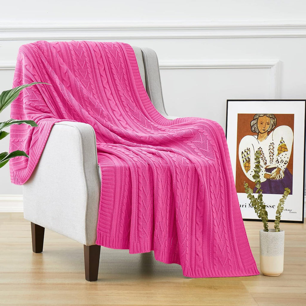 Hot Pink Cable Knit Soft Throw Blanket