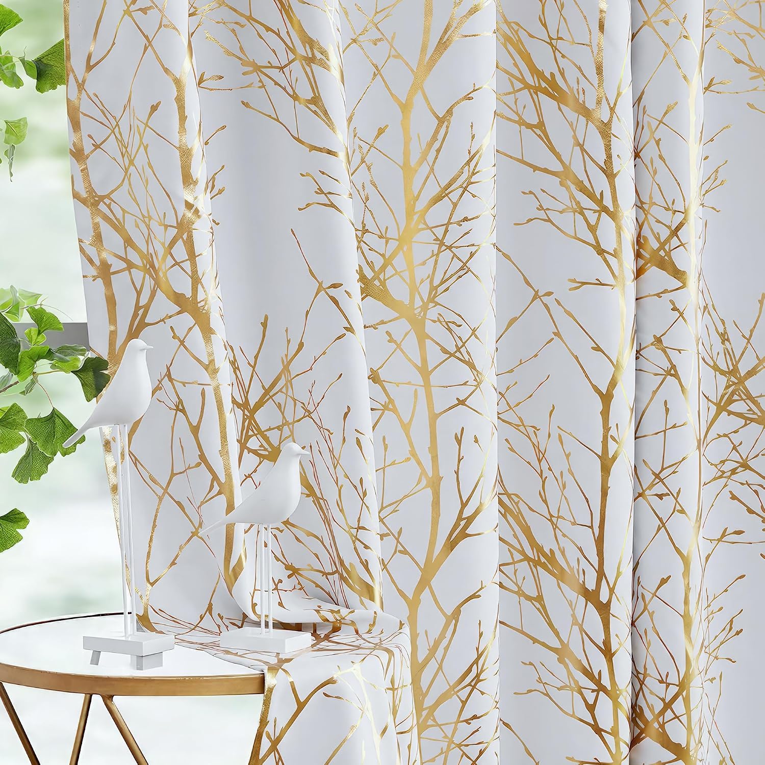 Gold‑Foil Blackout Decorative Window Curtain Panels