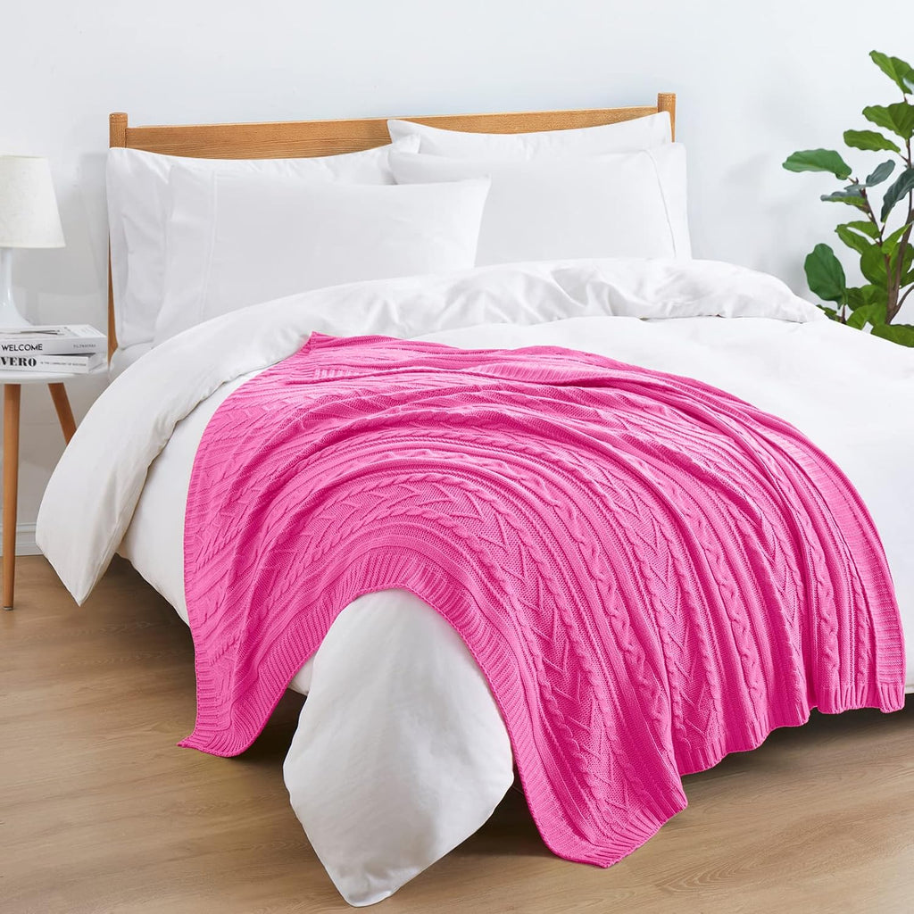 Hot Pink Cable Knit Soft Throw Blanket