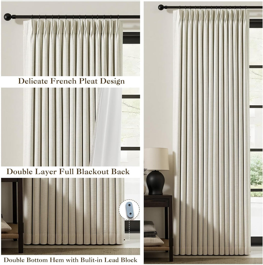 Pinch‑Pleated Linen Blackout Window Curtain Panels