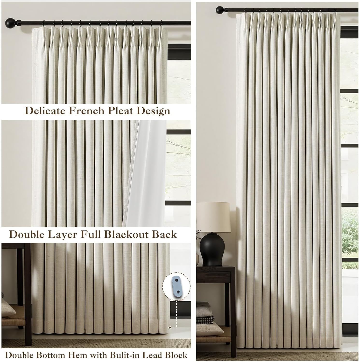 Pinch‑Pleated Linen Blackout Window Curtain Panels