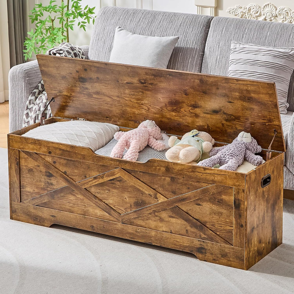Extra Large Safety‑Hinge Wooden Storage Bench Chest