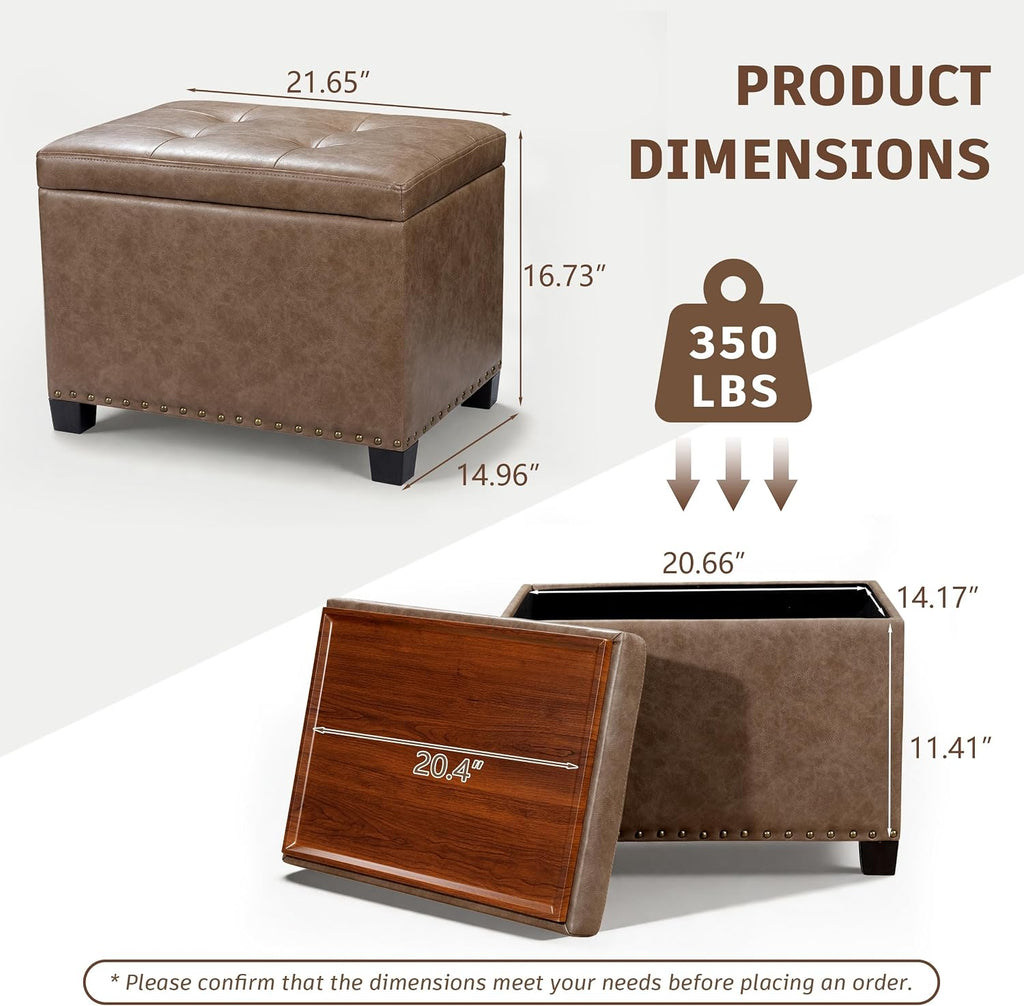 Tufted Faux‑Leather Storage Ottoman Coffee Table