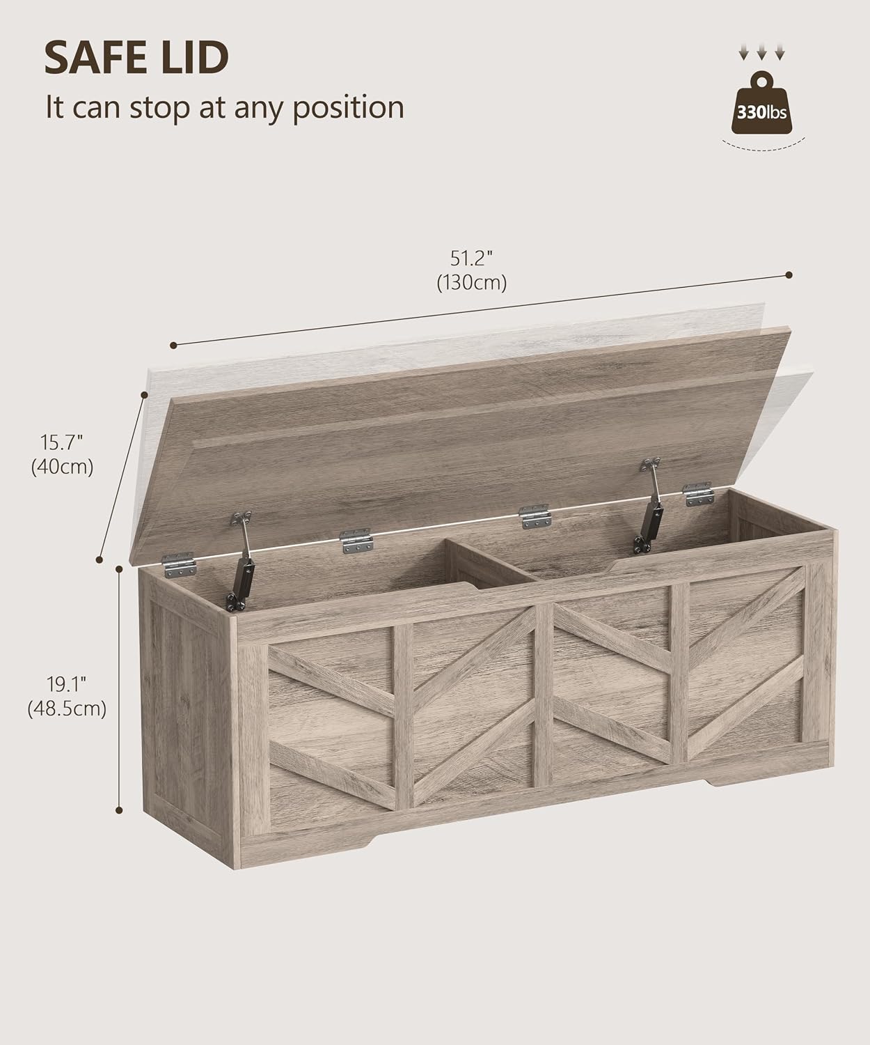 Extra Large Wooden Safety‑Hinge Storage Bench