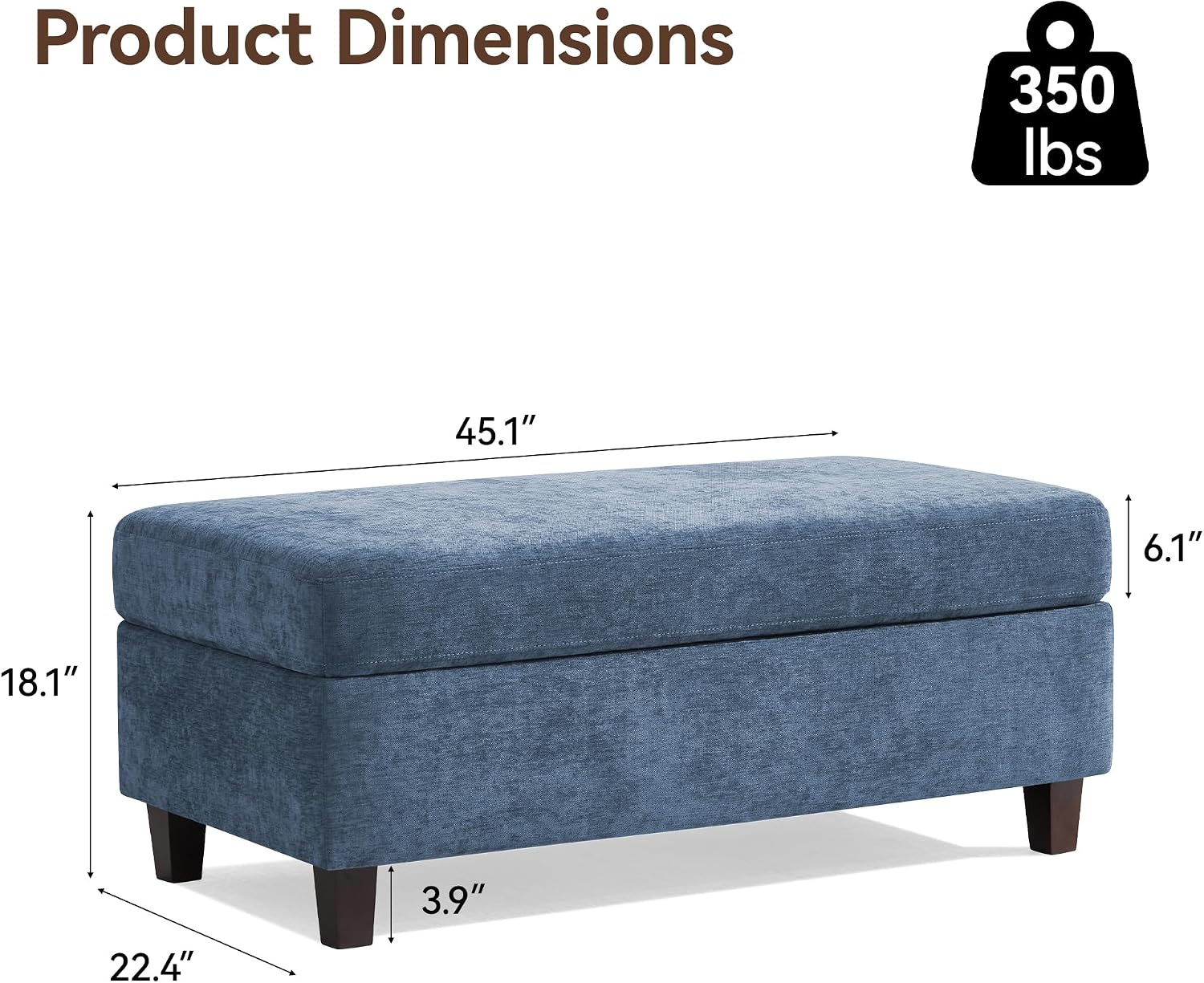 Large Chenille Storage Ottoman Bench Coffee Table