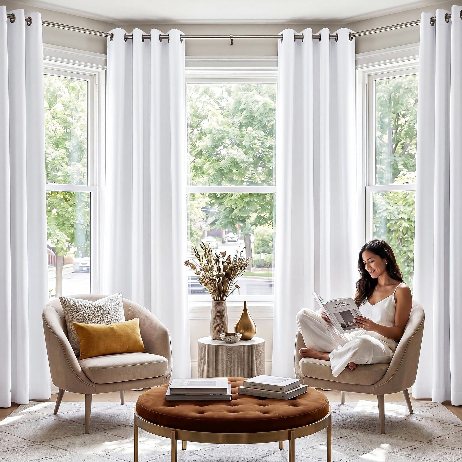 White Bedroom Full Blackout Window Curtain Panels