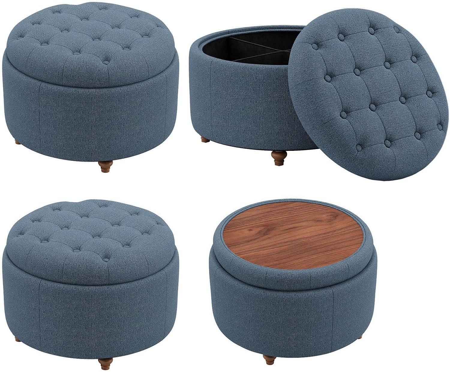Small Round Storage Ottoman Coffee Table with Tray
