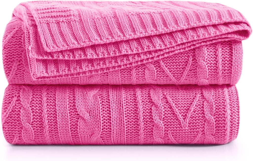 Hot Pink Cable Knit Soft Throw Blanket