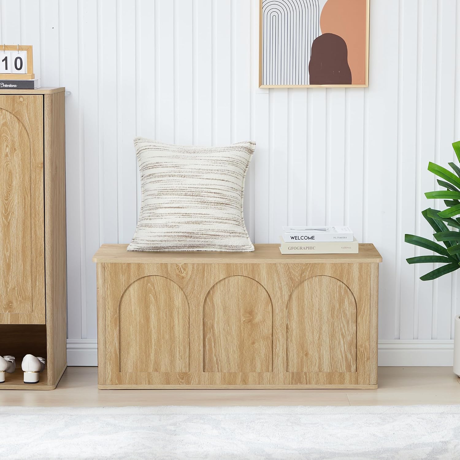 Farmhouse Wooden Flip‑Top Hallway Storage Bench Chest