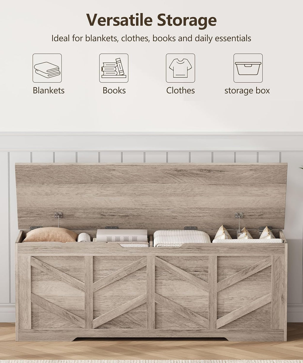Extra Large Wooden Safety‑Hinge Storage Bench
