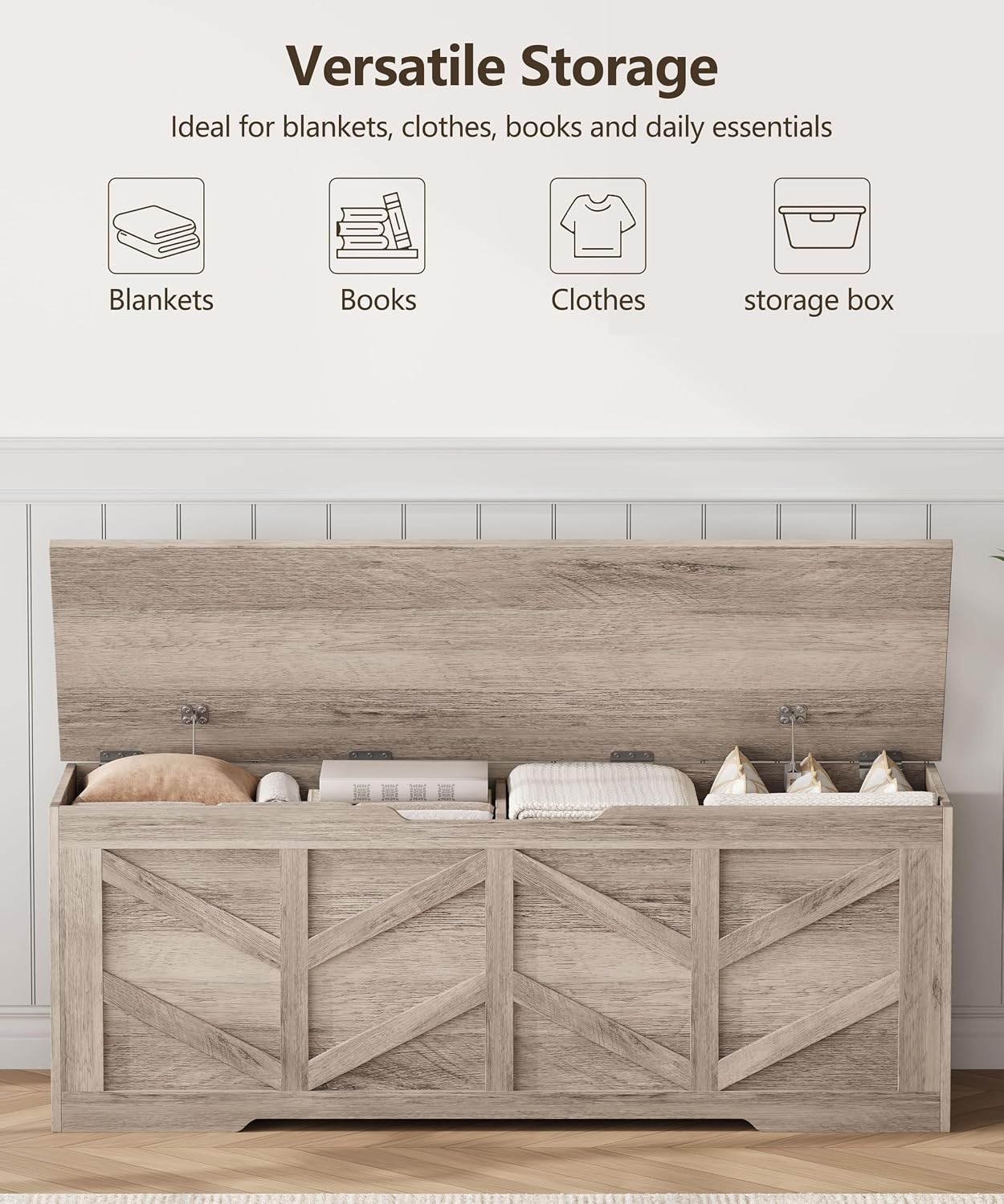 Extra Large Wooden Safety‑Hinge Storage Bench