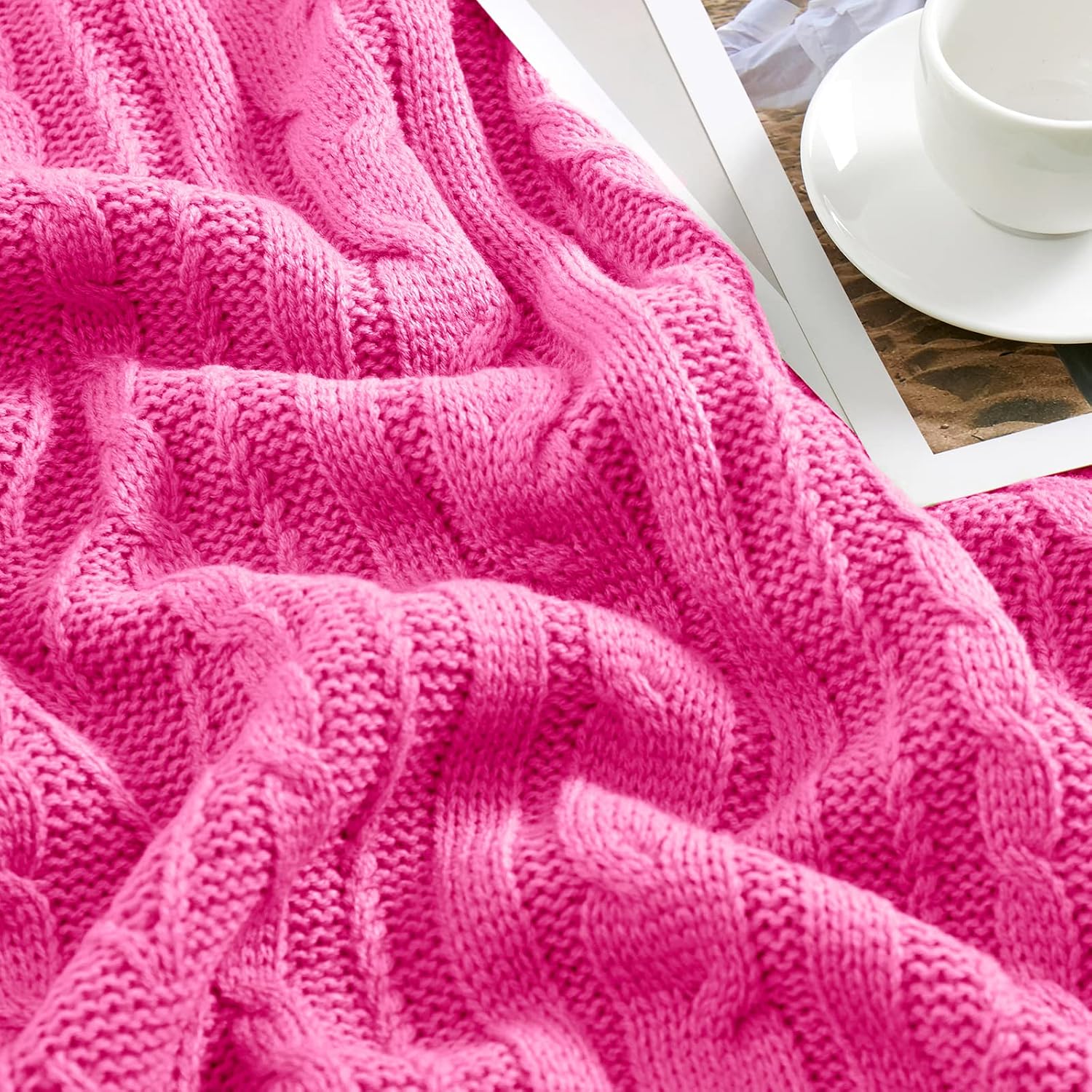 Hot Pink Cable Knit Soft Throw Blanket