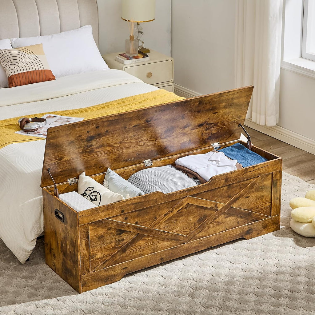 Extra Large Safety‑Hinge Wooden Storage Bench Chest