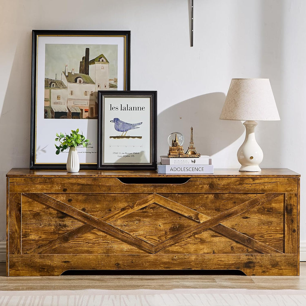 Extra Large Safety‑Hinge Wooden Storage Bench Chest