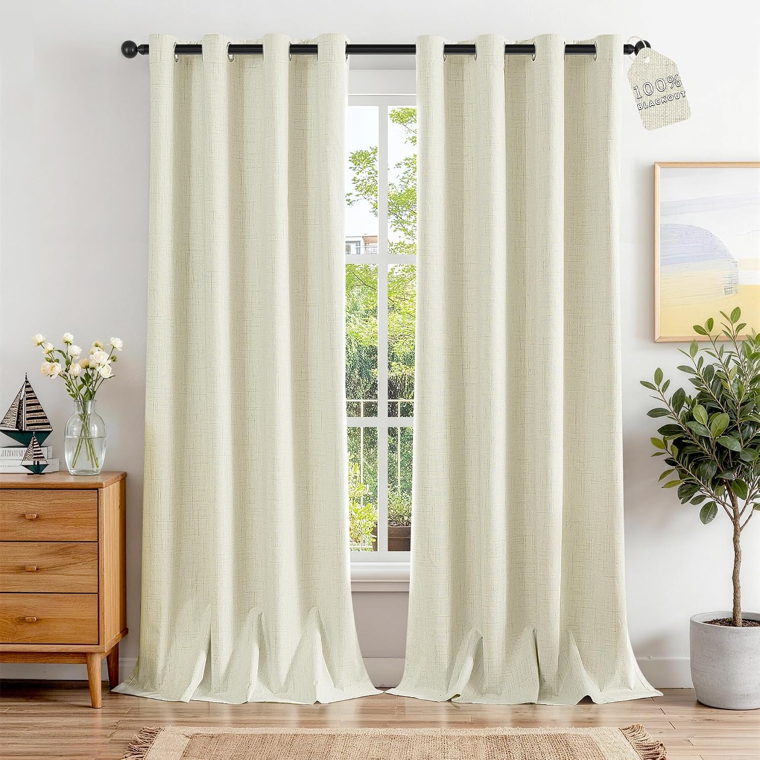 Linen Bedroom Full Blackout Window Curtain Drapes