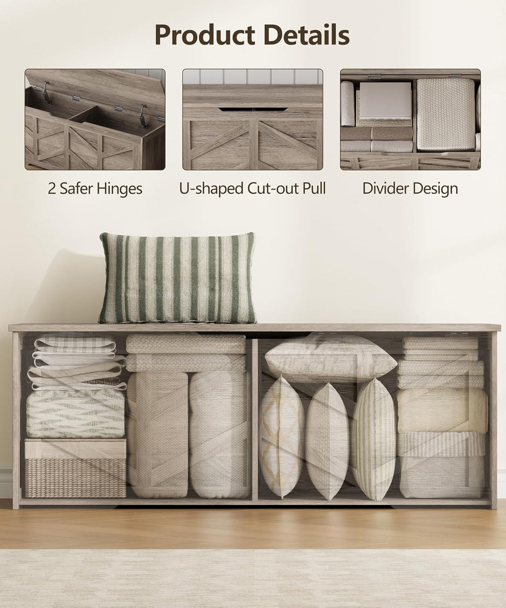 Extra Large Wooden Safety‑Hinge Storage Bench