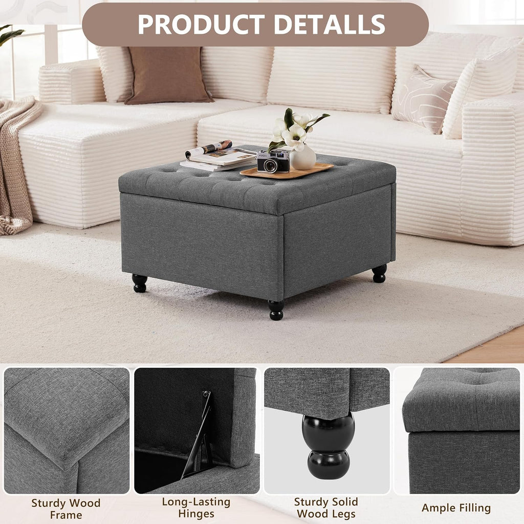 Large Fabric Square Storage Ottoman Coffee Table