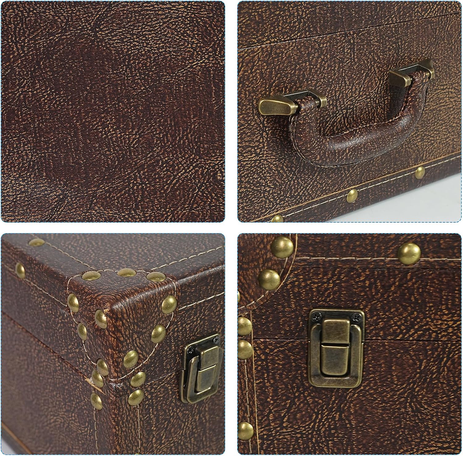 Vintage Wooden Leather Decorative Storage Trunk Box